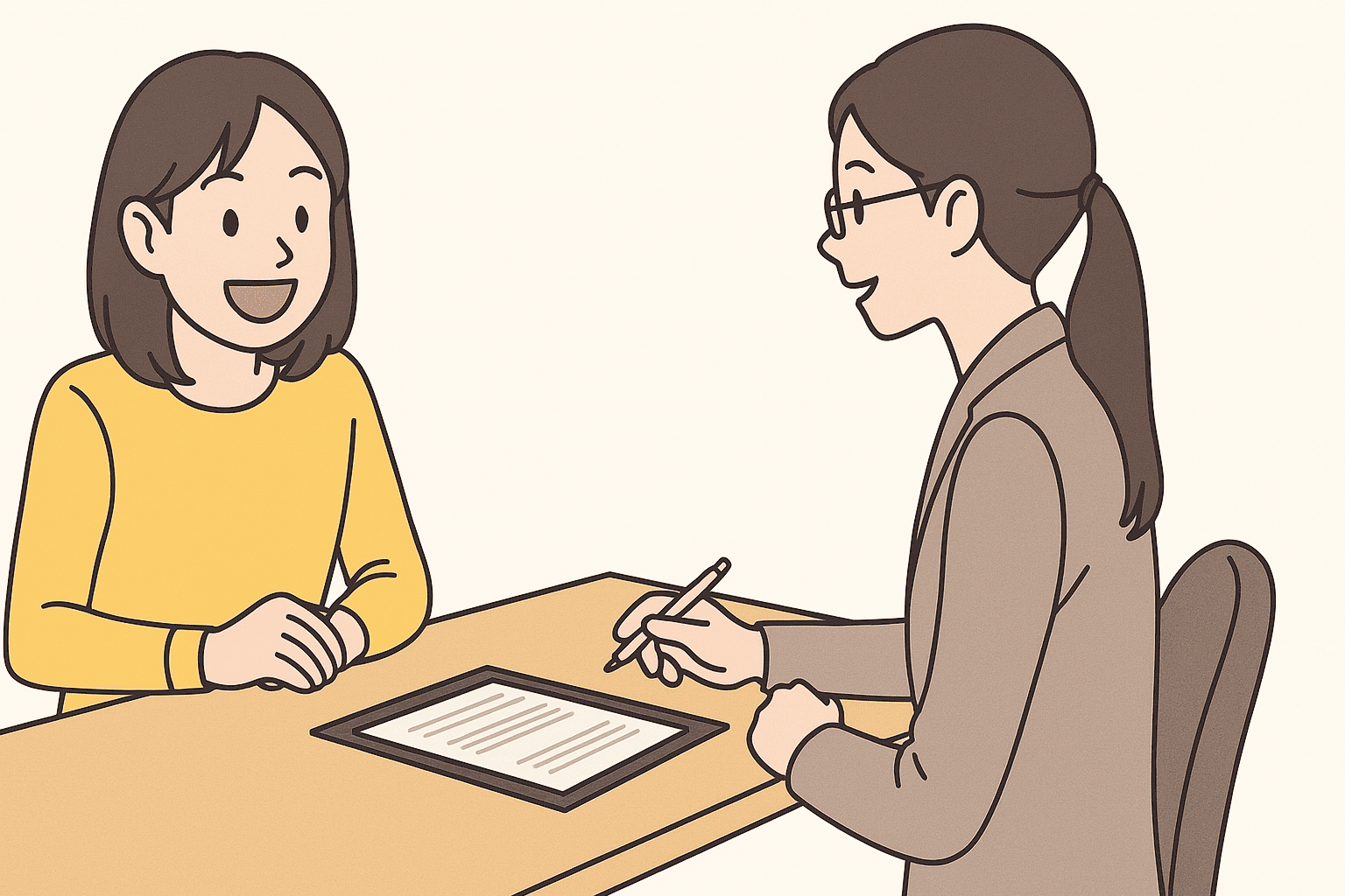 ケアマネージャーに居宅サービス計画（ケアプラン）を作成してもらう女性