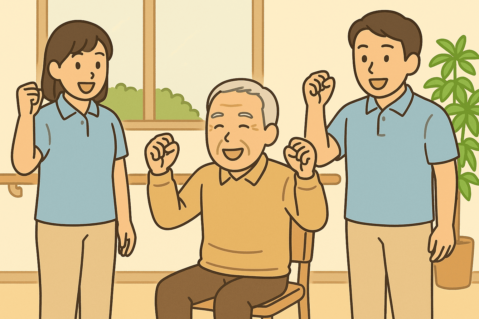 家族に説明する職員