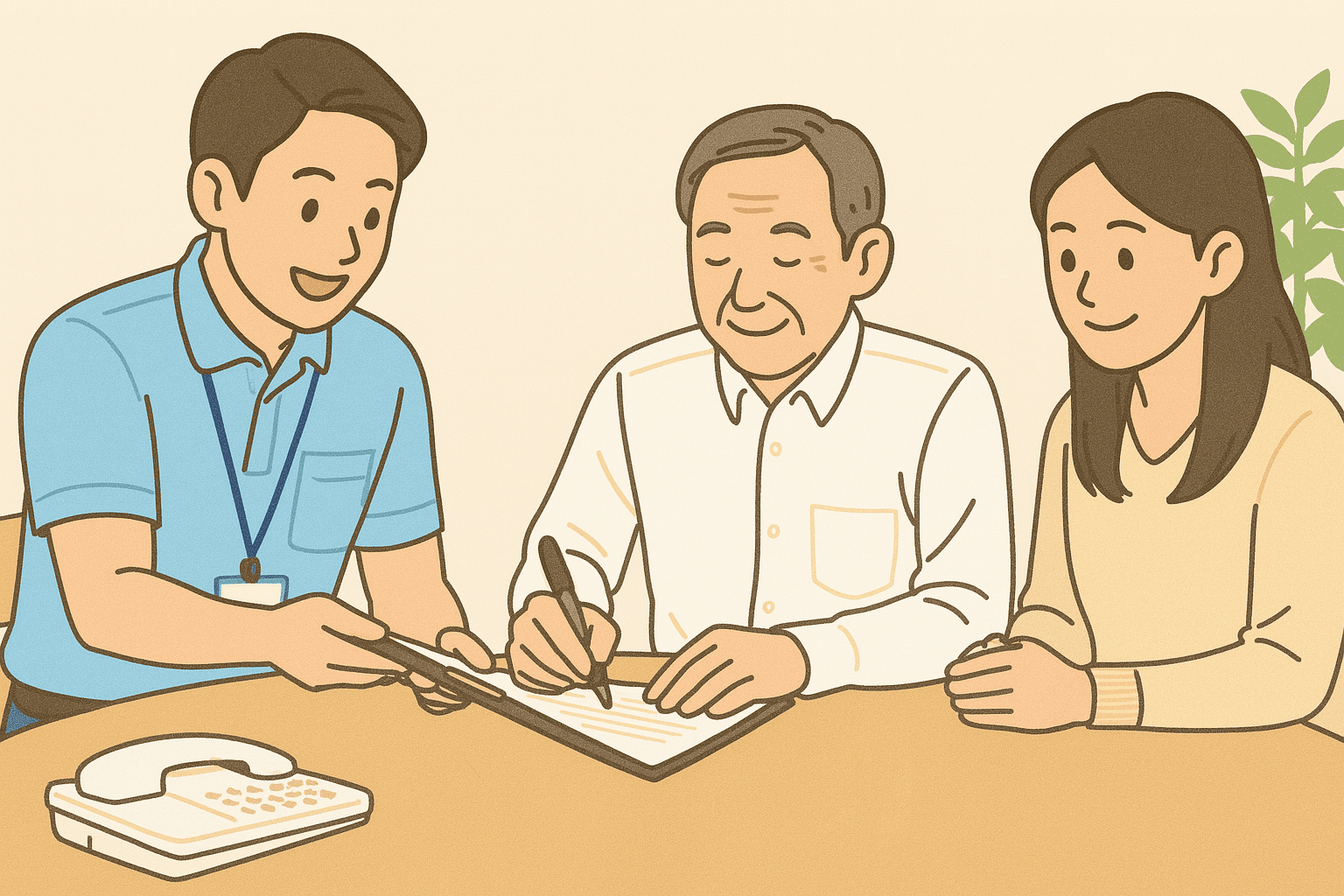 書類に記入する家族