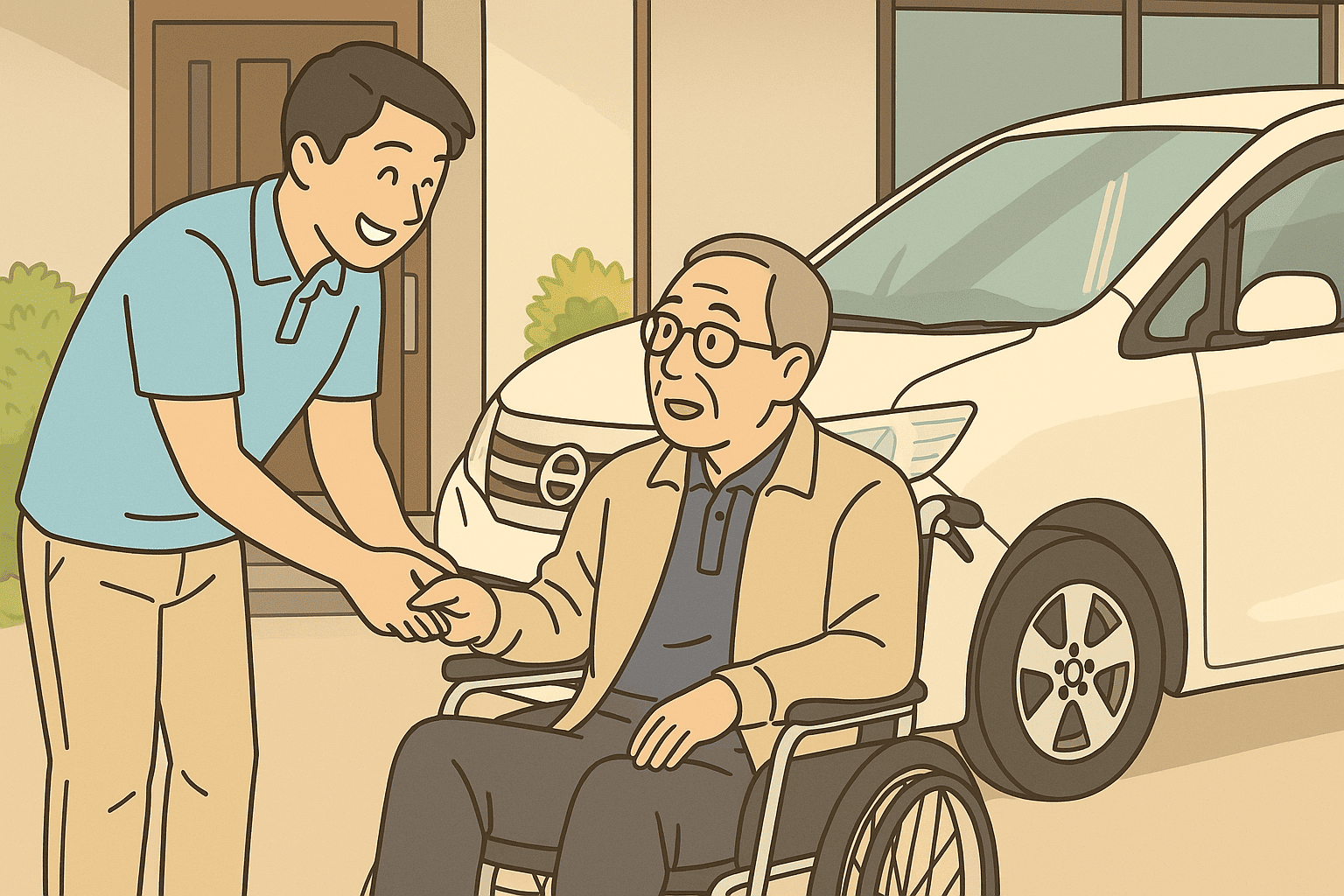 利用者を迎えに来た職員