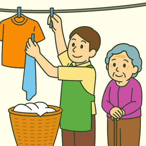 洗濯の援助をしているイラスト