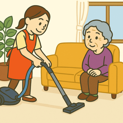 掃除の援助をしているイラスト